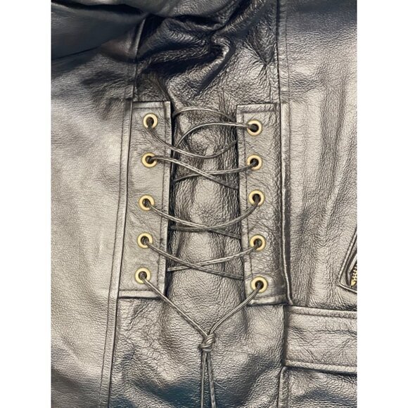 Vintage 90s-y2K Leather Biker Jacket w/Eagle "Live to Ride" Black Zip Out Liner‎ - Picture 14 of 16
